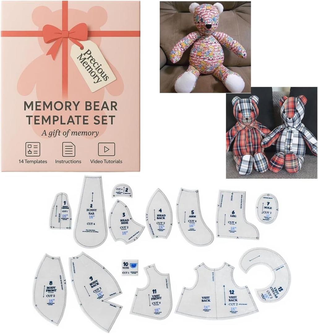 2 x 18in Memory Bear Patterns for Sewing - Memory Bear Bunny Acrylic Template Cutting Ruler Set - Gifts for Christmas Birthday Decorations
