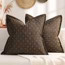 ZWJD Pillow Covers 22x22 Set of 2 Soft Polyester Textured Pillow Covers with Stylish Flange Edge Cozy Farmhouse Throw Pillows for Couch Bed Sofa Living Room (22" x 22" (Pack of 2), Dark Coffee)