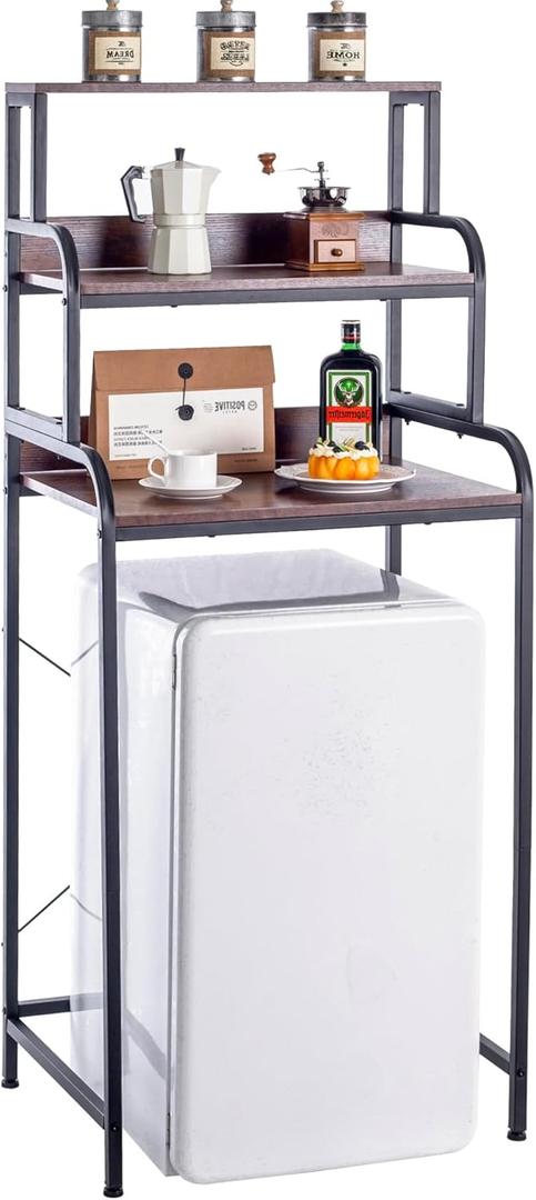 4-Tier Mini Fridge Shelf, Microwave Oven Stand with Storage for Dorm, Free Standing Kitchen Baker's Rack with Storage Shelf (Brown)