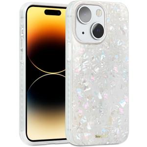 SCORPIFY for iPhone 14 Case [Compatible with MagSafe] with Colorful Pearl Iridescent Design, Cute Clear Magnetic Phone Cover for Women Girls and Men, Bumper with Mother of Pearl Shell Pattern