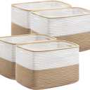 UBBCARE 4 Pack Baskets for Organizing, Woven Storage Baskets for Toys and Towel, Rectangle Cotton Rope Basket with Handles, 15''L x10''W x9''H, Brown