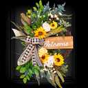 Spring Summer Wreaths for Front Door Porch Wall Window, 22" Farmhouse Sunflower Welcome Sign Wreath for Home Decor Outdoor Indoor