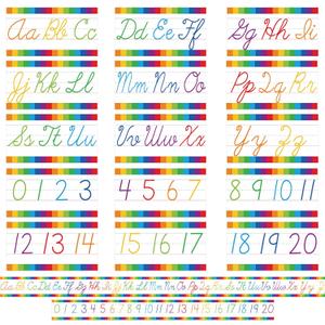 5 x 15 Pieces Cursive Alphabet Line Bulletin Board Set ABC Banner Alphabet Classroom Wall Strips Wall Decor for Pre-School Kindergarten Elementary Nursery Homeschool