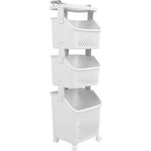 3 Tier Laundry Basket Organizer with Wheels, Tiered Laundry Basket Organizer, with Portable Storage Baskets, for Kitchen Bathroom Bedroom Laundry Room, 13.4" x 11.4" x 41.3"