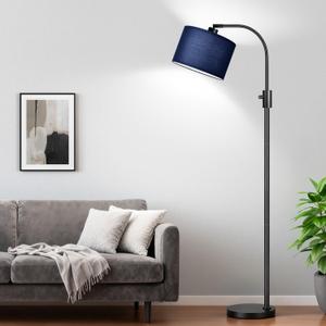 Nintiue Upgraded Modern Arc Dimmable Tall Standing Floor Lamp with Blue Shade, 1200 Lumens LED Bulb Included, for Living & Reading Room, Bedroom, Office & Nursery, Black Blue Shade 