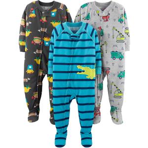 Simple Joys by Carter's baby-boys Loose-Fit Polyester Jersey Footed Pajamas (4T, Blue Alligator/Dark Grey Fun Food/Grey Trucks)