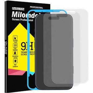 Milomdoi 3 Pack Matte Screen Protector for iPhone 17 Pro [Phone Case Friendly] Tempered Glass Accessories Film, Shatterproof No Bubble, Easy Installation with Mounting Frame for Apple