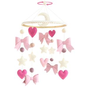 Baby Mobile for Crib Pink Bow Baby Crib Mobile for Girls Handmade Coquette Bow Nursery Decor for Infant Bedroom Hanging Pink Girls Room Decor for Bassinet Gender Reveal Newborn Gifts
