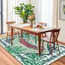 5x7 Washable Non-Slip Area Rug, Tropical Green Boho Vintage Jungle Tiger Rug, Soft Cozy Faux Cashmere Low Pile Animal Print Rug for Dining Room,Living Room, Bedroom,Easy to Clean Decorative Carpet