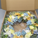 Faux Silk Cherry Blossom Flower Spring Summer Easter Wreath 24-26" for Front Door  Pink Purple Yellow Plum Blossom Green Eucalyptus Leaves  Farmhouse Front Porch Decor, Outdoor Indoor Use