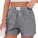 ANRABESS Boxer Shorts for Women Gingham Pajama 2026 Summer Casual Lounge Sleep Plaid Shorts Y2K Beach Bottoms (L)