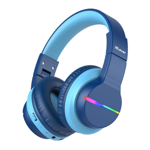 iClever BTH12 Kids Bluetooth Headphones,Colorful LED Lights Kids Headphones Wireless,74/85dBA Safe Volume,85H Playtime,Fast Charging,Bluetooth 5.2,Over Ear,Built-in Mic for iPad/Tablet/Airplane,Blue