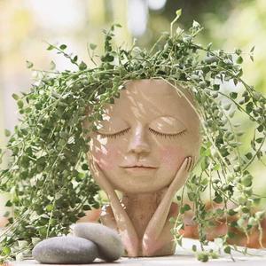 Face Planter Pot Head Planter - Cute Lady Face Succulent Planters for Indoor and Outdoor Plants, Resin Vine Planters Funny Head Plant Pot for Home Garden (Corlor A)