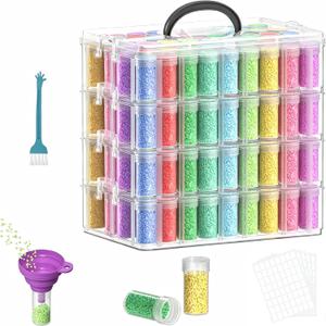 4-Tier Diamond Painting Storage Box, 208 Slots Large Capacity Portable Transparent Diamond Art Storage, Suitable for Pills,DIY Art Crafts, Diamond Art Storage Containers