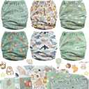 Mama Koala 3.0 Pocket Cloth Diapers for Babies with AWJ Lining, 6 Pack Reusable and Washable Pocket Diapers (Adorable Animal)