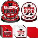 Graduation Party Plates and Napkins Red Class of 2026 Grad Congrats Party Supplies Disposable Dessert Paper Plates Cocktail Napkins forGraduation Party Decorations