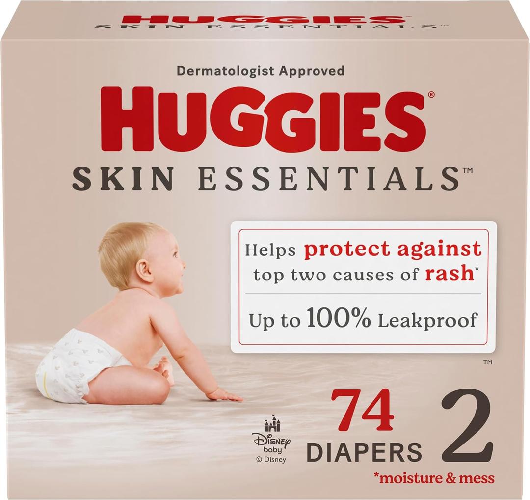 Huggies Size 2 Diapers, Skin Essentials Baby Diapers, Size 2 (12-18 lbs), 74 Count 