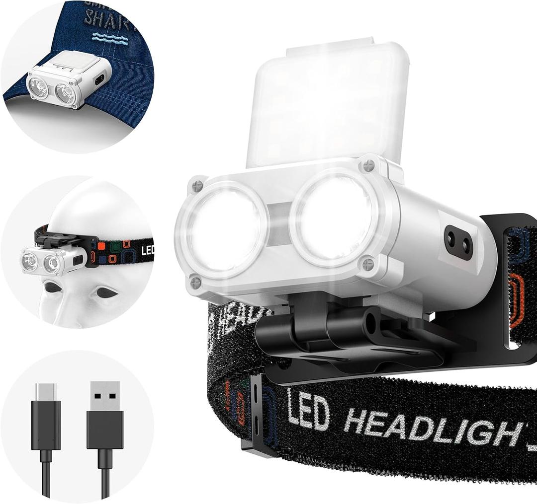 Smiling Shark LED Clip on Cap Light, Headlamp USB Rechargeable Waterproof with 2Type White and Red Light Compact&Portable With Motion Sensor for Camping Running Fishing, LED-Cap-Light-Hat-Rechargeable