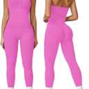 ABOCIW Workout Sets for Women Seamless Scunch Butt Lifting Impact Leggings Longline Strappy Top 2 Piece Gym Outfits (Small, Hot Pink)