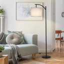 LALISU Modern Floor Lamp, 3-Ways Dimmable Standing Lamp with Linen Shade, Adjustable Height, Foot-Step Switch, Reading Lamp for Living Room, Bedroom, Office, 9W Bulb Included (Black)