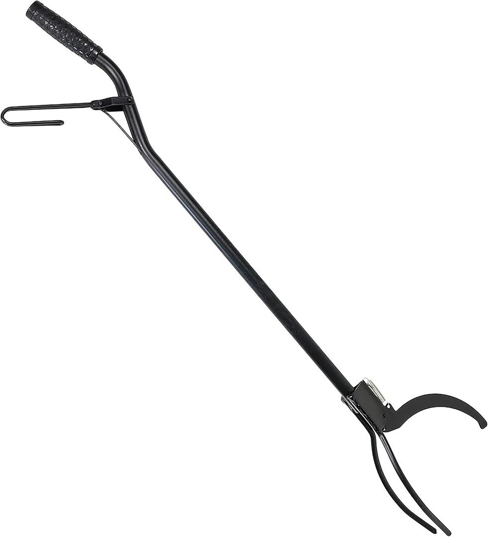 Sunnydaze 36-Inch Log Grabber Tongs - Outdoor Fire Pit Tongs - Spring Lever Action - Black