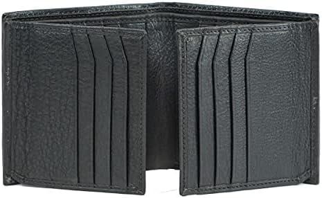 Bullz Genuine Nappa Cow Leather Thick Dual Credit Card ID Flap Quad Fold Large Bifold Mens Wallet Passcase RFID | Genuine, Nappa, Thick, Dual Credit Card, ID Flap, Quad Fold (Black)