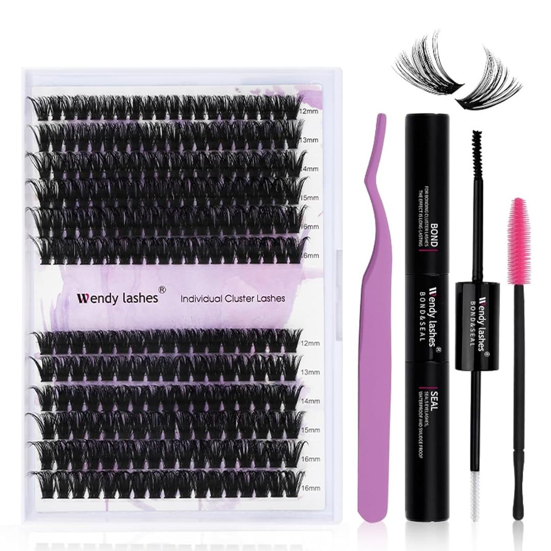 DIY lash Cluster Kit 60D+80D with 240 PCS C/D Curl 12-16mm Mixed,Individual Lashes Clusters Lash Band and Seal