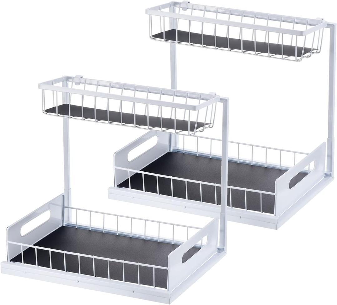 uxcell Under Sink Organizers and Storage, 2 Tier Sliding Bathroom Cabinet Organizer Pull Out Kitchen Cabinet Organizer, Multi-Purpose Basket Organizer Drawer, Black