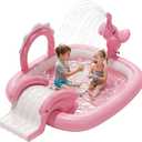 QPAU Elephant Kids Pool with Slide and Sprinkler, Inflatable Play Center with 4 Rings, 72 64 37 in, Fast Inflation Kiddie Pool for Garden & Backyard, Birthday Gift for Ages 1+ (Pink)
