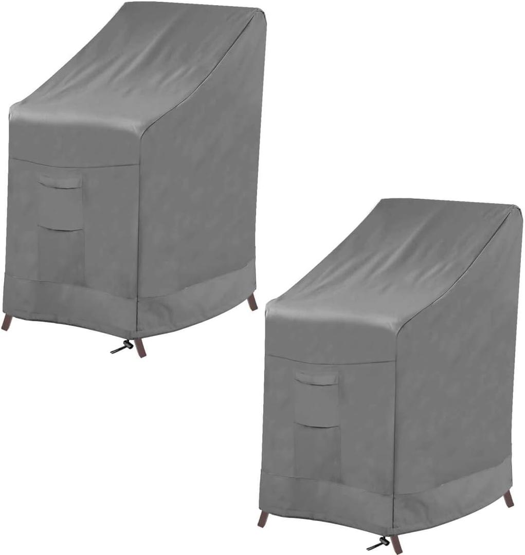 Vailge Stackable Patio Chair Cover,100% Waterproof Outdoor Chair Cover, Heavy Duty Lawn Patio Furniture Covers,Fits for 4-6 Stackable Dining Chairs,2 Pack-36 Lx28 Wx47 H,Grey
