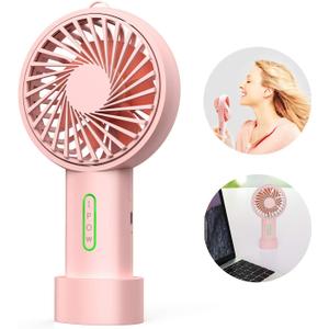 IPOW Mini Handheld Fan Personal Portable Fan 3 Speed Adjustable Angle Removable Base Lanyard USB Recharging Battery Operated Small Desk Cooling Face Fan for Home Camping Disney Travel Peach Pink