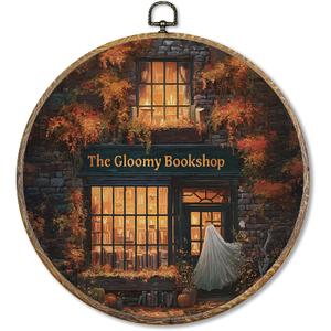 Sufamb Halloween Fall Ghost Round Wall Art Decor, Spooky Ghost Bookish Canvas Artwork Framed, Halloween Wall Hanging Prints Decorations for Bookshop Bookstore Reading Room Library Decor, 10x10 Inches