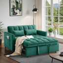 Convertible Sofa Bed, Pull Out Couch with Side Pockets, 3 in 1 Velvet Fabric Loveseat Sleeper Sofa Bed, Pull Out Couch with Adjustable Backrest for Living Room, Bedroom, Apartment, Green