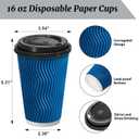 Clawsoff 100 Pack Coffee Cups with Lids 16 oz, Disposable Insulated Ripple Wall To Go Paper Coffee Cups for Hot/Cold Drinks Office Home Shop Event (Navy)