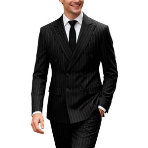 UNINUKOO Men's Suits 2 Piece Pinstripe Double Breasted Tuxedo Suit for Men Slim Fit Formal Dress Blazer Jacket Pants, Medium