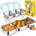6Pack Stainless Steel Snack Containers for Kids Adults, Reusable 3 Compartment Snackle Box Container with Leakproof Lids Metal Bento Lunch Boxs Food Storage Containers for Travel Picnics Office School