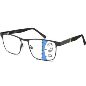 1 Pack Progressive Multifocal Reading Glasses For Men,Upgraded Premium Multifocus Blue Light Blocking Readers Metal Frame Spring Hinge,Anti Glare/Eyestrain Cheaters Eyeglasses 4.0x
