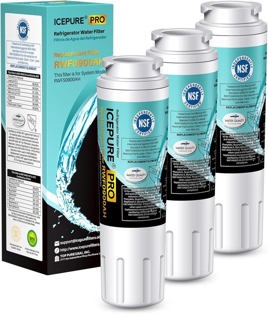 ICEPURE PRO UKF8001 NSF/ANSI 53&42 Certified Replacement Everydrop EDR4RXD1, Filter 4, Maytag UKF8001AXX UKF8001P, Whirlpool 4396395 WF-UKF8001 FMM-2 MPF15090 SGF-M9 Refrigerator Water Filter 3PACK