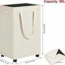 efluky Slim Laundry Hamper with Wheels, Rolling Laundry Basket for Clothes, Small Laundry Basket for Bedroom, Dorm and Laundry Room, 90L (19.8 Gallons) Beige