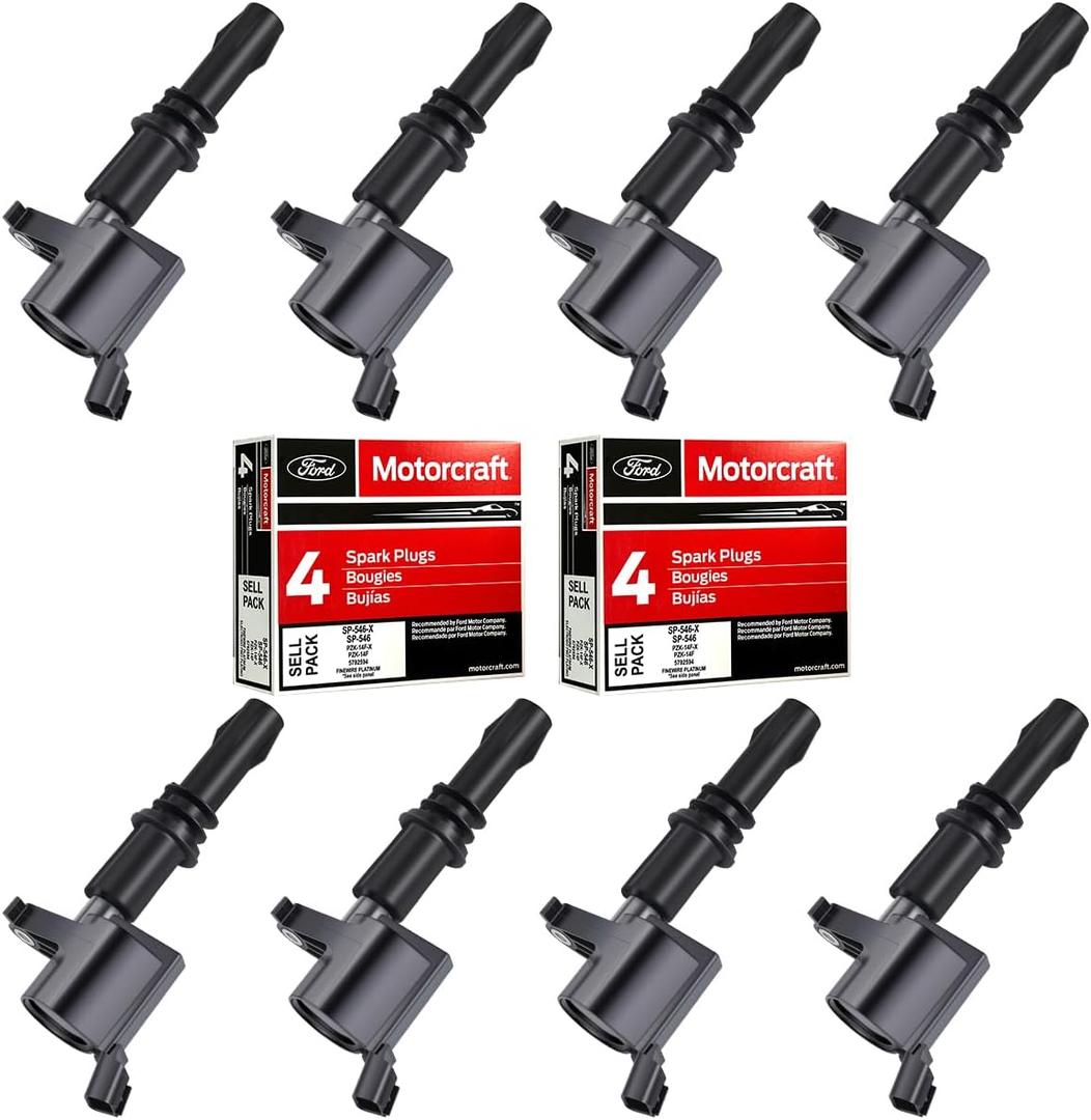 MAS Set of 8 Platinum Spark Plugs and 8 Straight Ignition Coil Packs Compatible with Ford F-150 Expedition F-250 Super Duty F-350 Super Duty 5.4L Replacement for FD508 SP515 SP546 DG511