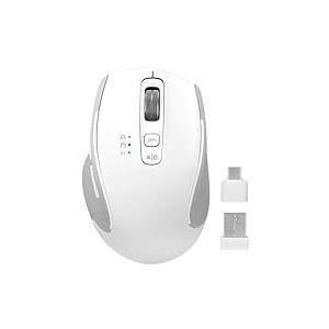Wireless Mouse with Bluetooth, USB-A, USB-C Receiver, Rechargeable, Full-Size Mouse, Silent, Ergonomic, for MacBook/Laptop/Computer/PC/iPad-White