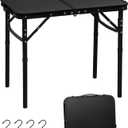 LOFTEY 2025 Reinforced Small Folding Table Portable, Small Foldable Camping Table, Heavy-Duty Mini Folding | 2 Adjustable Height | Lightweight Aluminum with Handle | 25" x 16" x 22", Black