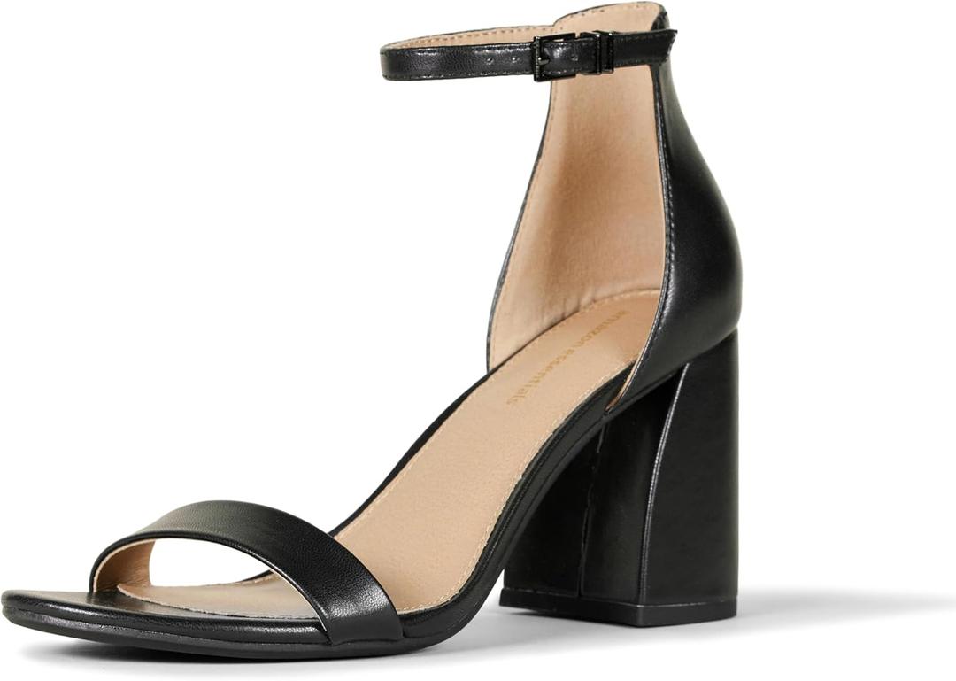 Women's Ankle Strap Block Heel Nola Sandals (12, Black Faux Leather)
