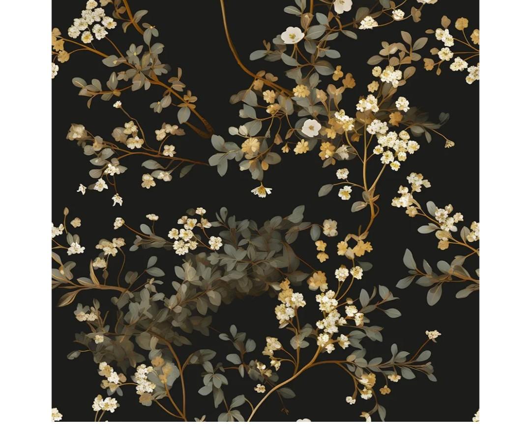 Black Floral Wallpaper Classic Leaves Wall Paper 17.4" x 118" Dark Moody Contact Paper Vintage Chinoiseries Watercolor Self Adhesive Covering for Bedroom Bathroom Cabinet Home Decor Beige Gold