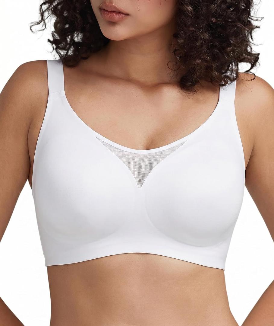 Wireless Bras for Women Seamless Minimizer Full Coverage Comfort Bralette Back Smoothing Everyday T Shirt Bra (White, S)