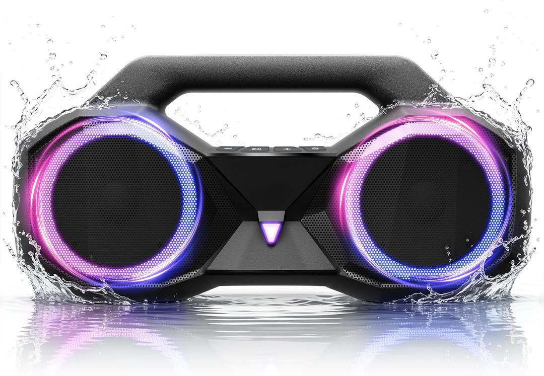 Bluetooth Speaker 80W(Peak)Loud with Bass, 20H Playtime, IPX7 Waterproof, RGB Lights, TWS, Large Portable Wireless Speakers for Outdoor, Home, Party, Pool, Beach, Tailgating, Gym, Work, Gifts (Black)