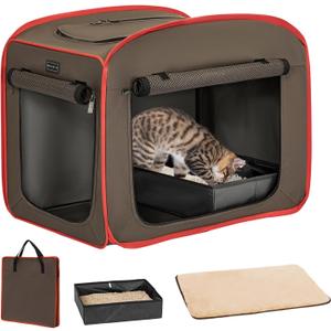 Petsfit Portable Cat Crate with Litter Box and Soft Cushion, Collapsible Pop Up Cat Kennel with Carrying Bag for Travel L