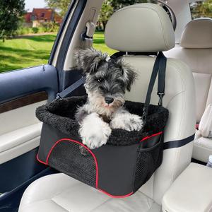ROODO Dog Car Booster Seat Height-Adjustable Foldable Metal Frame Portable Travel System Puppy Doggie Kitty Cat Pet Car Seat with Clip-On Leash and Mesh Window for Under 20lbs Pets(Black) (Small)