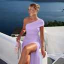 LAGSHIAN Womens Formal One Shoulder Sleeveless Evening Long Dress (Purple, XL)