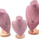2 Pack of Solid wood props portrait model chain and long necklace display props, jewelry retail store counter model necklace pendant jewelry stand rack for vender selling (pink, 2 Pack (M+L))